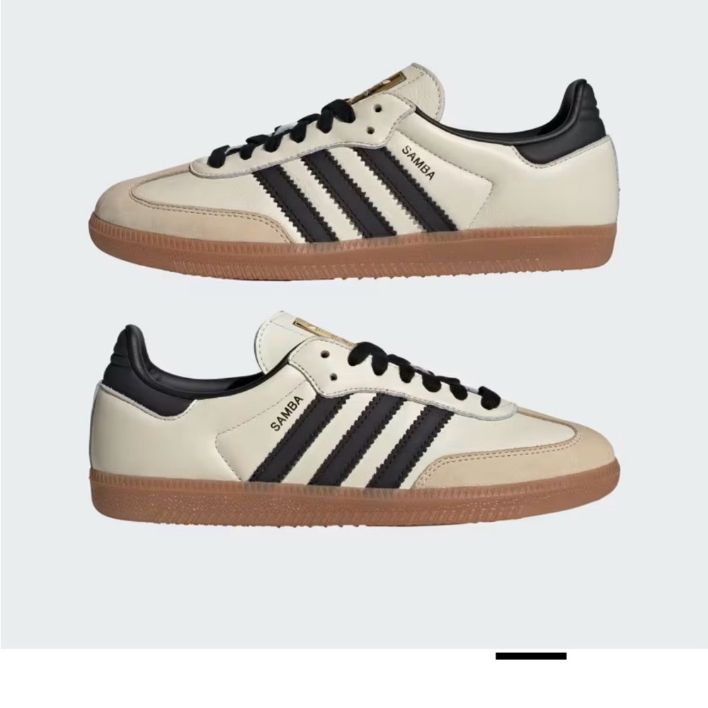 adidas Samba Cream with Black Stripes and Gum Sole - women’s 5